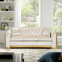 Velvet Chesterfield Sofa for Living Room, 84'' Modern Tufted 3 Seater Couch with Gold Stainless Legs and Line, Upholstered Accent Sofa for Bedroom Living Room Office, Beige