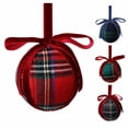 thumbnail image 1 of Velvet Christmas Ball Ornament with Plaid Pattern and Bowknot, Red Checkered Design for Christmas Tree Decor, Hanging Decoration, 1 of 3