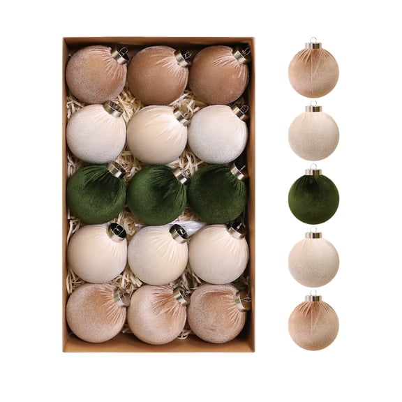 Velvet Christmas Ball Ornaments 15PCS - 3.15 Inch Shatterproof Christmas Tree Decorations, Brown Neutral Beige Xmas Balls for Vintage Holiday Decor, Rustic Farmhouse Hanging Ornaments Set