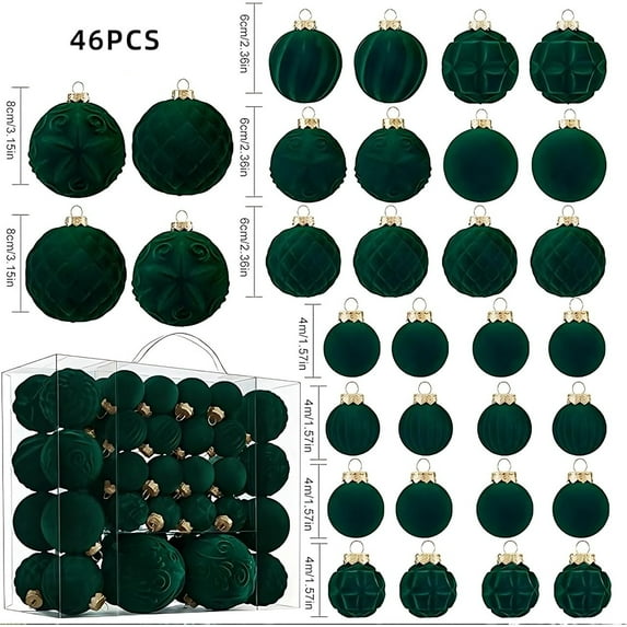 Velvet Christmas Ball Ornaments, Flocked Christmas Tree Decorations Set, Shatterproof Hanging Ornaments for Xmas Holiday Home Decor (Green)