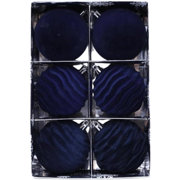 Velvet Christmas Ball Ornaments, Flocked Hanging Baubles, 3.15 Inch, 6 Pack(Blue)