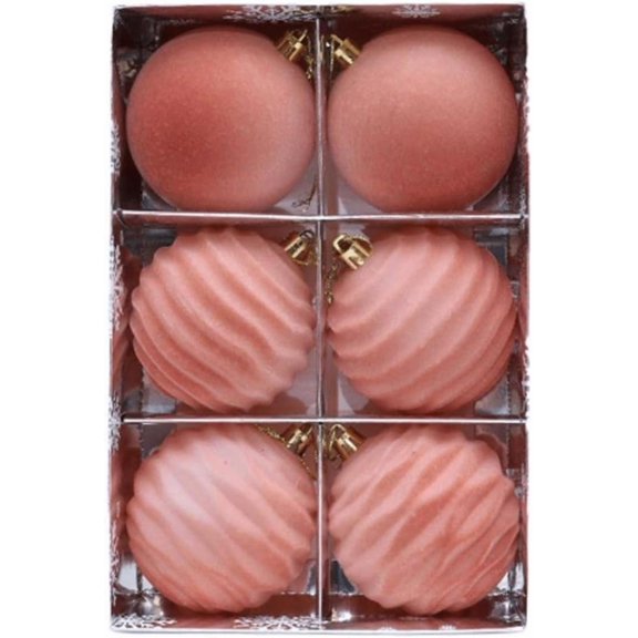 Velvet Christmas Ball Ornaments, Flocked Hanging Baubles, 3.15 Inch, 6 Pack(Rose Gold)