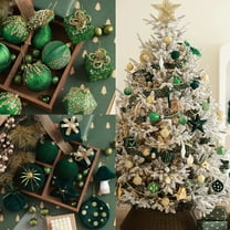 Velvet Christmas Ball Ornaments, Green Glitter and Pearl Christmas Tree Decorations, Set of Festive Holiday Hanging Decorations, Christmas Party Ornaments