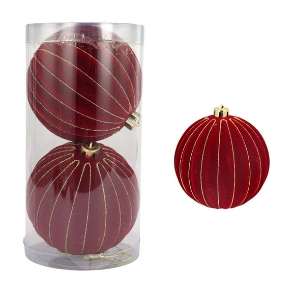 Velvet Christmas Ball Ornaments Set of 2, Flocked Ornaments for Xmas Trees Mantels Centerpieces Bowl Fillers, Winter Holiday Party Decor (Red)