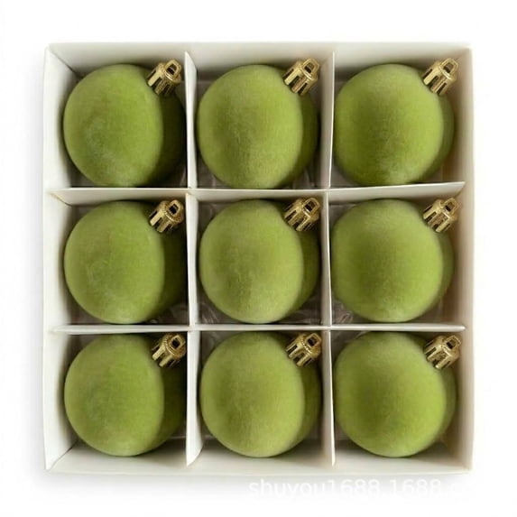 Velvet Christmas Ball Ornaments in Gift Box, Flocked Baubles for Tree, Mantel and Holiday Party Decor, Festive Set 9 Pack