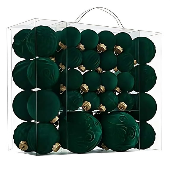 Velvet Christmas Balls, 46 Pcs Flocked Tree Ornaments for Holiday Decorating, Easy Hanging Plastic Christmas Decorations for Home, Door, and Porch Design