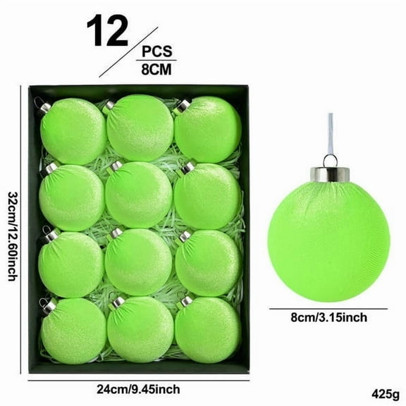 Velvet Christmas Balls Flocked Tree Ornaments Plastic Decorations Hanging Ornaments 8Cm 12 Pcs