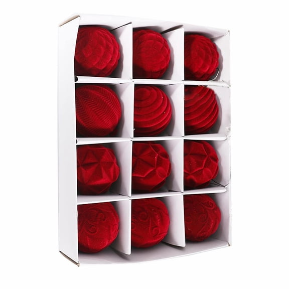 Velvet Christmas Balls Hanging Ornaments Set, Shatterproof Flocked Matte Tree Balls, Reusable Xmas Decorations, Easy Hang Versatile Accents for Wedding, Holiday Party and Home Decor,Red