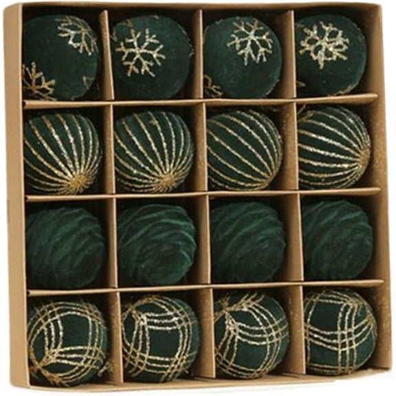 Velvet Christmas Balls Ornaments 16Pcs 2.4inch Flocked Plastic Velvet OrnamentsShatterproof Decorative Ball for Xmas Tree Holiday Wedding Decoration(Dark Green)