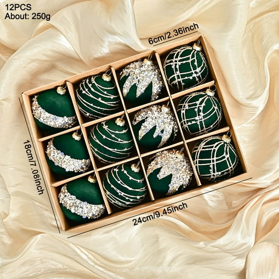 Velvet Christmas Balls Ornaments Set,12Pcs Flocked Christmas Ornaments Shatterproof Decorative,Shatterproof Bulk Christmas Balls Ornaments, Xmas Tree Hanging Ball Setfor Home Party