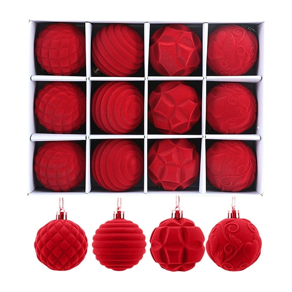 Velvet Christmas Balls Ornaments Set for Xmas Christmas Tree 2.4 Inch Shatterproof Flocked Christmas Tree Ball Hanging Pendant with 10 Styles for Holiday Wedding Party Decoration