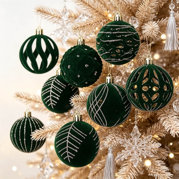 Velvet Christmas Balls Tree Ornaments-16Pc,Shatterproof Christmas Bauble Vintage Ornaments Flocked Tree Hanging Decoration For Xmas Party Wedding Home Decor Thanksgiving Holiday
