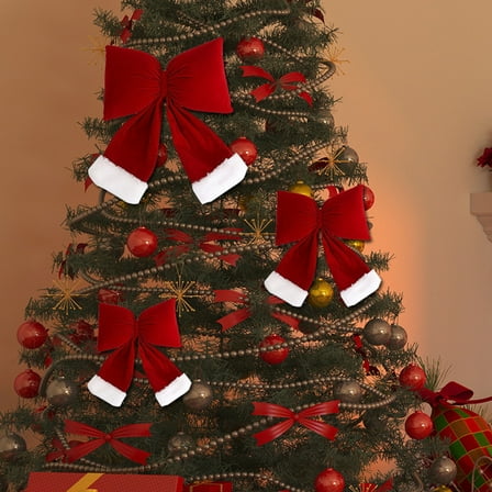 Velvet Christmas Bow - Red, Portable Christmas Tree Decoration Wreath Bow, 1 pc (Medium)
