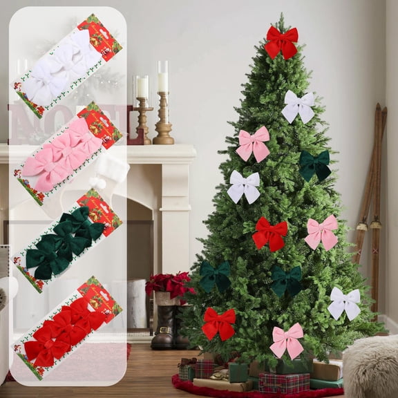 Velvet Christmas Bows, 3-Pack Flocked Holiday Decor, Tree Wreath Garland Accents, Elegant Festive Look, Home Seasonal Display