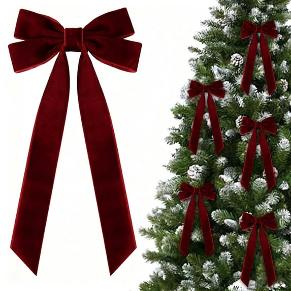 Velvet Christmas Bows Multipack for Gift Wrapping, Soft Craft Bows for Tree Decorations Party Favors and DIY Holiday Crafts(Wine)