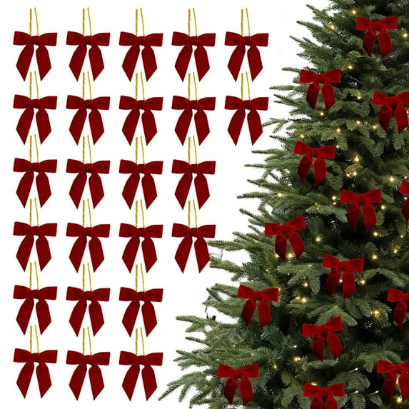 Velvet Christmas Bows 24PCS Premium Small Craft Bows For Holiday Decorating, Gift Wrapping, Party Favors, And Festive Home Decoration(Watermelon Red)
