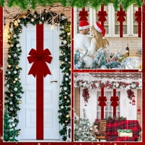 Velvet Christmas Cabinet Ribbons Bows for Kitchen, Large Christmas Door Ribbon Cabinet Bows for Holiday Home Décor, Christmas Decorations Red