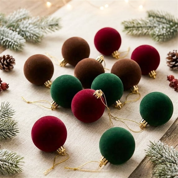 Velvet Christmas Deer Ornament Set, 9 Pieces 6cm in Gift Box, Festive Tree Decor for Holiday