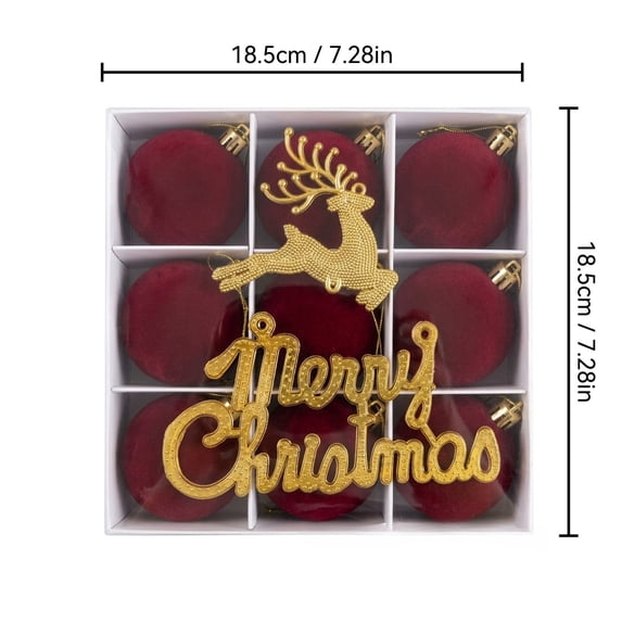 Velvet Christmas Deer Ornament Set, 9 Pieces 6cm in Gift Box, Festive Tree Decor for Holiday
