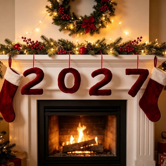 Velvet Christmas Letters 8in Red Fabric Ornaments with Hanging String for Tree Mantel DIY Holiday Slogan Decor
