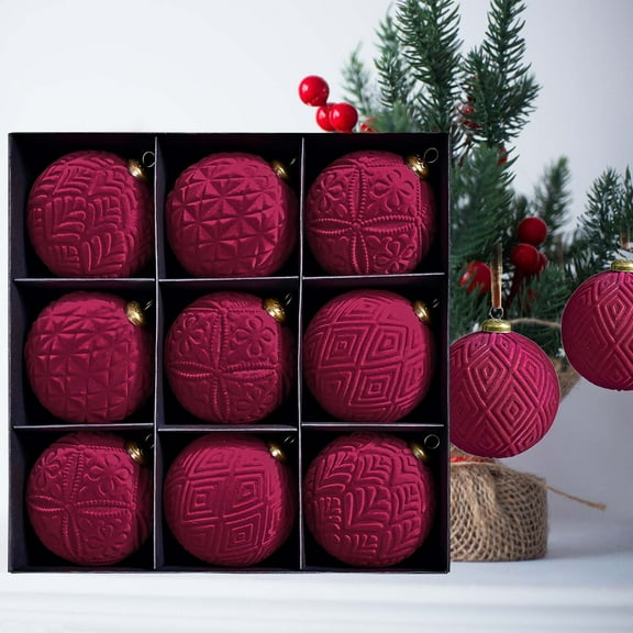 Velvet Christmas Ornament Set, 36pcs Red Decorative Hanging Balls and Stars, 6cm Tree Ornaments for Holiday Home and Party Décor