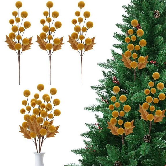 Velvet Christmas Ornaments 21 Inch Christmas Tree Picks with Velvet Balls & Leaves for Xmas Tree, Wreath, Home & Party Decor