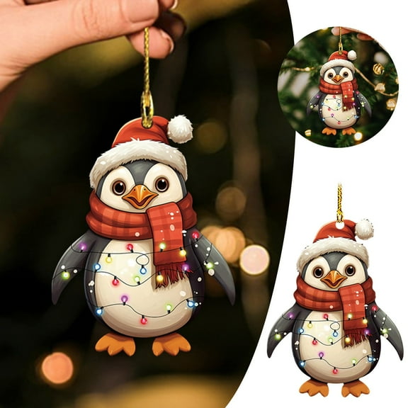 2D Acrylic Hanging Decor Penguin Christmas Tree Ornaments, Indoor and Outdoor Christmas Decorations, 2.6×2in Acrylic Christmas Tree Decorations