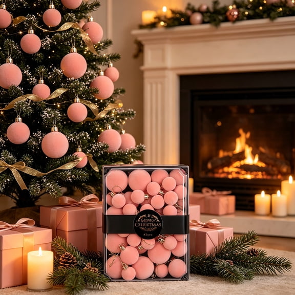 Velvet Christmas Ornaments Pink Flocked Balls Hanging Pendants for Xmas Tree Holiday Party Home Decor