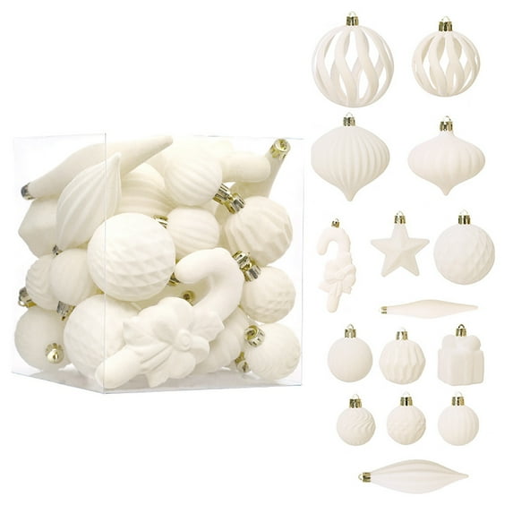 Velvet Christmas Ornaments Set, 28PCS Flocked Shatterproof Assorted Hanging Xmas Tree Ball Decorations, for Home Wedding Party Holiday Decor