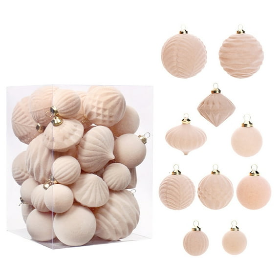 Velvet Christmas Ornaments Set, 35PCS Flocked Shatterproof Assorted Hanging Xmas Tree Ball Decorations, for Home Party Holiday Decor