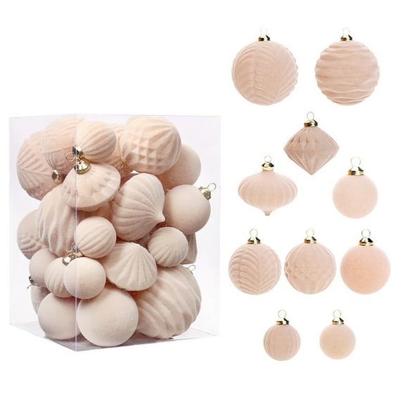 Velvet Christmas Ornaments Set, 35PCS Flocked Shatterproof Assorted Hanging Xmas Tree Ball Decorations, for Home Party Holiday Decor