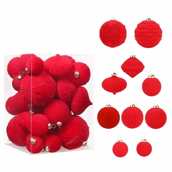 Velvet Christmas Ornaments Set, Flocked Ornaments for Christmas Tree Decorations, 35PCS Flocked Shatterproof Assorted Hanging Xmas Tree Ball Decorations, for Home Party Holiday Decor