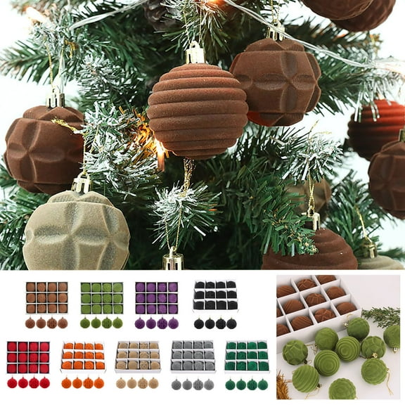 Velvet Christmas Ornaments Sets of 12 2.36 Inch Shatterproof Plastic Flocked Christmas Balls Velvet Ornaments for Christmas Tree Small Hanging Ornaments