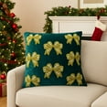 thumbnail image 1 of Velvet Christmas Pillow Cover with Bow, Green or Blue Color Option, Plush Holiday Decor for Sofa Bedroom Festive Atmosphere A, 1 of 6