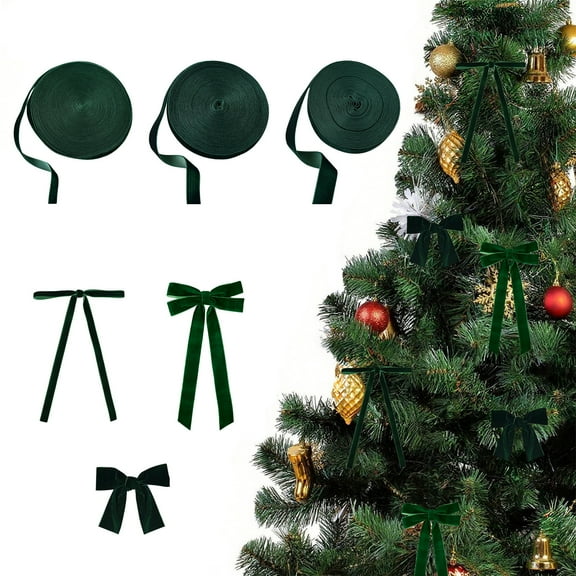 Velvet Christmas Ribbon, Green Decorative Fabric, 1000cm Length, for Gift Wrapping and Tree Decor,Vsgery