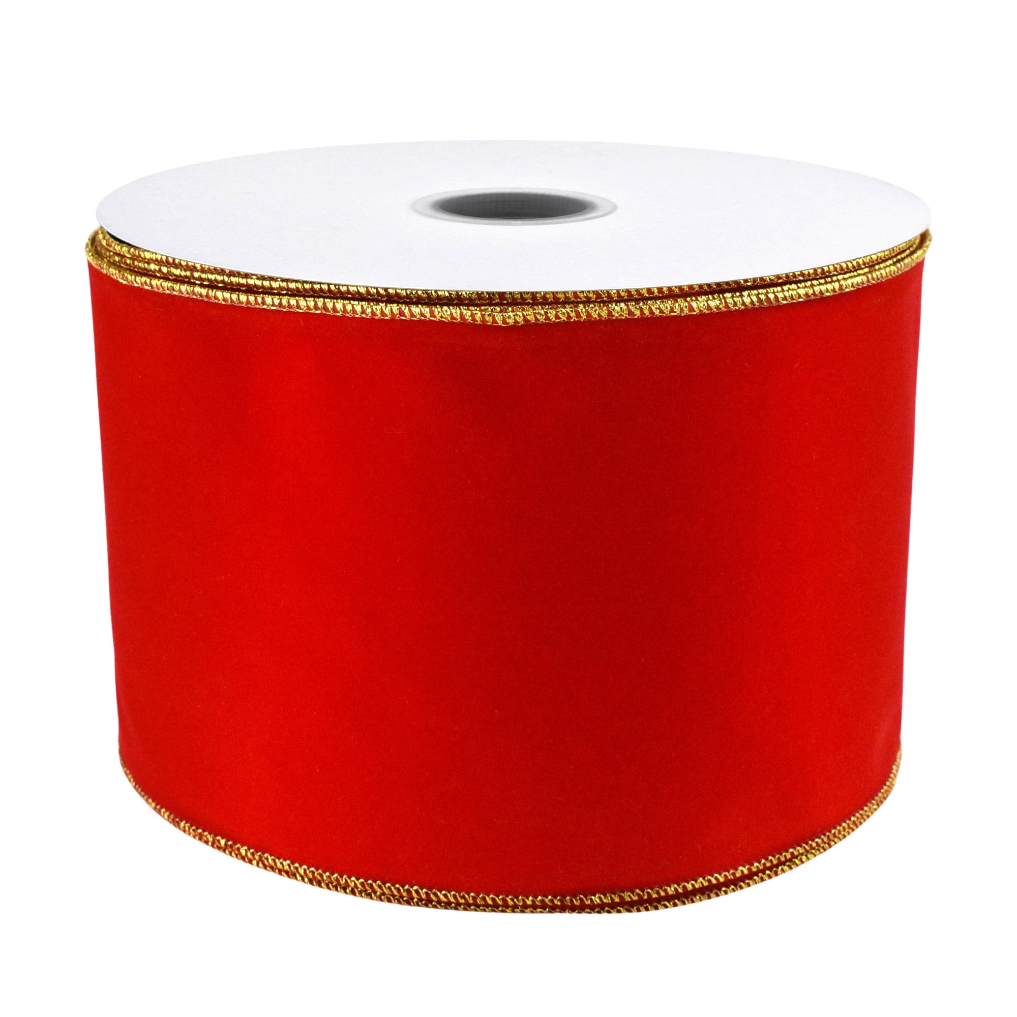 Velvet Christmas Ribbon Wired Edge, 6-Inch - Red/Gold