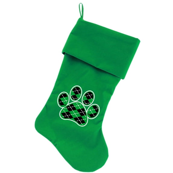 Velvet Christmas Stocking Screen Printed, "Argyle Paw"