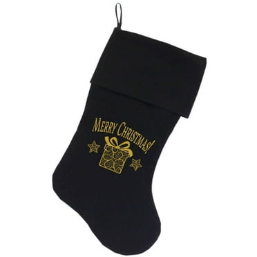 Velvet Christmas Stocking Screen Printed, "Golden Christmas Present"