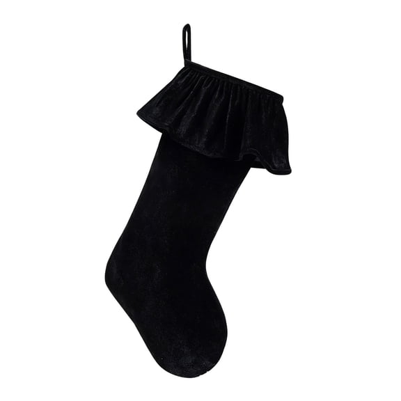 Velvet Christmas Stocking with Cuff, Large Xmas Stocking with Hanging Loop, Fireplace Mantel Holiday Decoration Family Christmas Candy Bag, Black