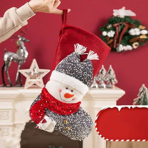 Velvet Christmas Stocking with Hidden Pocket and Faux Fur Cuff - Gold Embroidered Mantel Decor for Gift Giving Tradition(C)