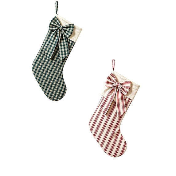 Velvet Christmas Stockings,18-Inch 2 Pack with Elegant Bows, Large Xmas Stocking Gift Holders for Fireplace Mantel, Christmas Tree, Door and Holiday Decor Red White Stripe & Green