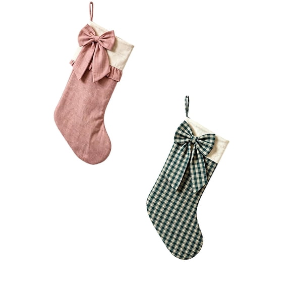 Velvet Christmas Stockings, 2 Pack with Elegant Bows, Large Xmas Stocking Gift Bags for Fireplace Mantel, Christmas Tree, Door, Wall and Family Holiday Decor Pink & Green