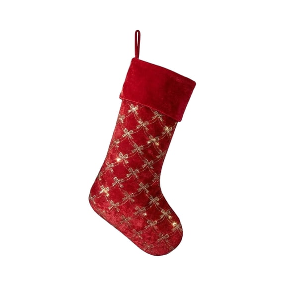 Velvet Christmas Stockings, Gold Bow Embroidered Hanging Stocking with Plush Cuff, for Fireplace Tree Holiday Home Decor, 8×18 Inch, Red by XSAOP
