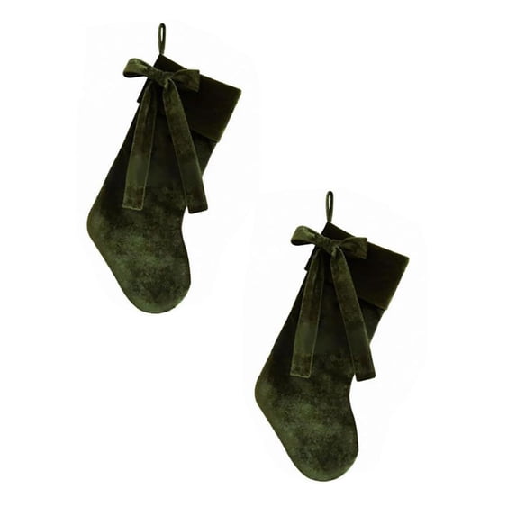 Velvet Christmas Stockings with Large Decorative Bows, 2 Pack, Blackish Green Coquette Stocking for Fireplace Mantel, Tree, Staircase & Holiday Home Decor