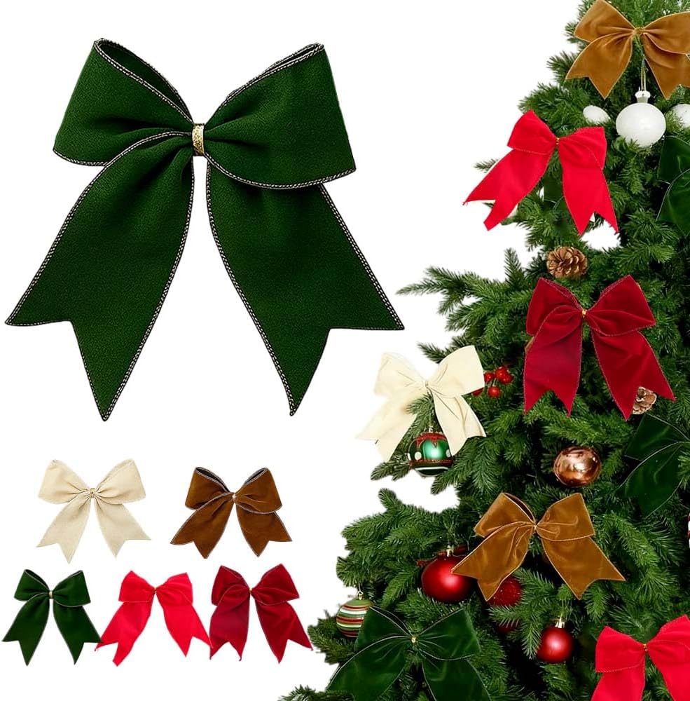 Velvet Christmas Tree Bows, Soft Burgundy Velvet Ribbon Bows for Tree ...