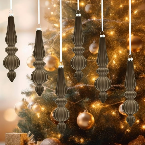 Velvet Christmas Tree Hanging Ornaments, 6-Pack Cone-Shaped Flocked Decorations for Holiday, Stage & Home Decor - 17x8x12cm PVC Box