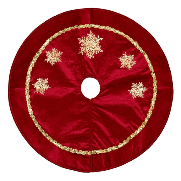 Velvet Christmas Tree Skirt – Tree Base Cover with Gold Snowflake Sequin Embroidery – Holiday Decoration for Home, Party & Pets