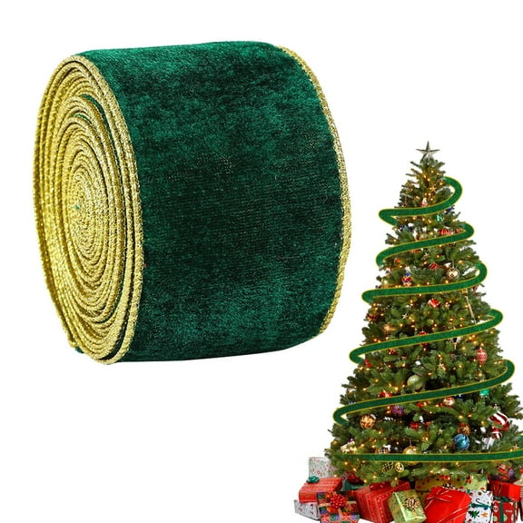 Velvet Christmas Wired Ribbon, Double Sided Velvet Ribbon for Christmas Tree Wreaths Gift Wrapping Bows Gralands Home Decor Crafts, 1 Roll, 2.48 In x2.19 Yard