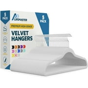 Lifemaster Velvet Clothes Hangers – With 360 Degree Swivel Hook and Non-Slip Shoulder Notch, Holds Up To 10 lbs, Heavy Duty Hanger Set, For Organizing Suit, Dress, Coat, and Clothes, Pack of 5, White