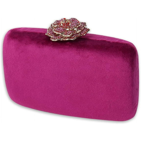 Velvet Clutch Bag for Women Diamond Flower Lock Evening Bag Sparkly Rhinestone Handbag Bridal Wedding Purse